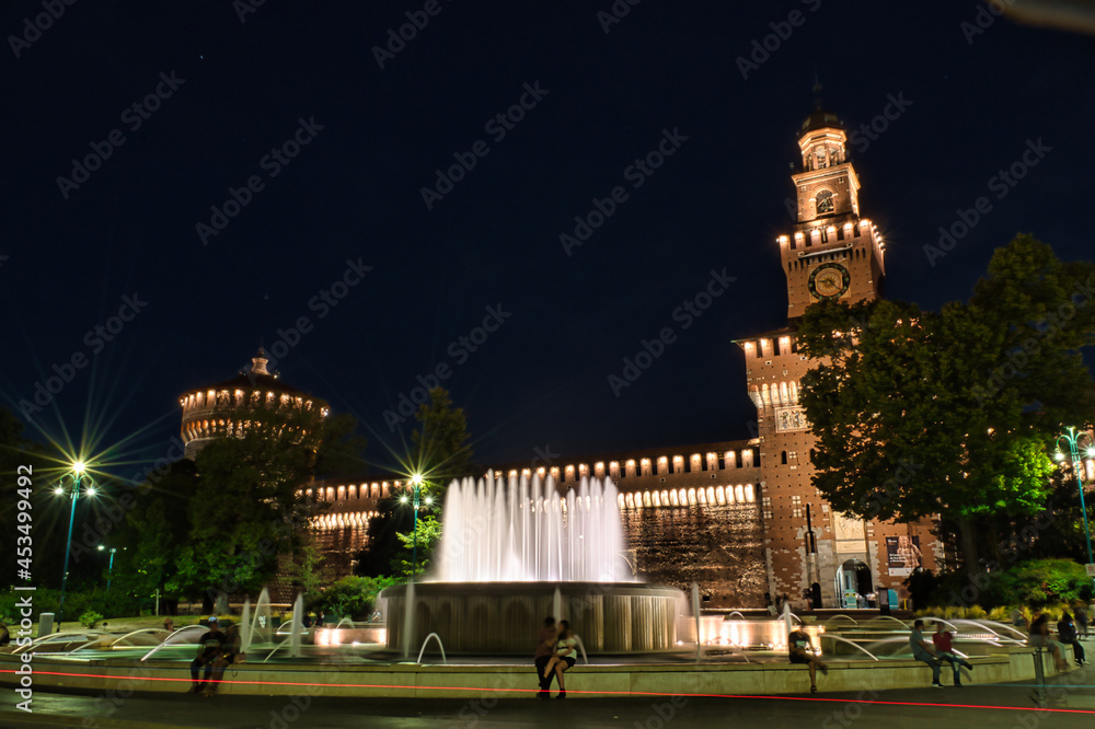 Fototapeta premium Sforza Castle, Castello Sforzesco at night.