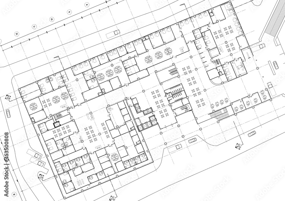 Floor plan designed building on the drawing. Floor plan designed building on the drawing.