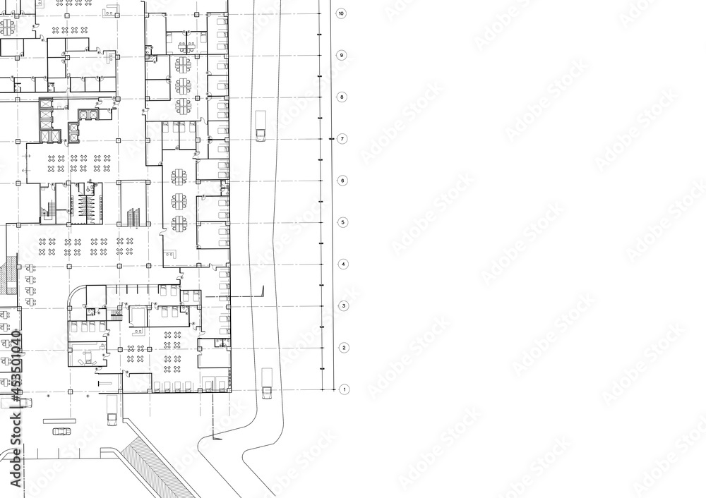 Floor plan designed building on the drawing. Floor plan designed building on the drawing.