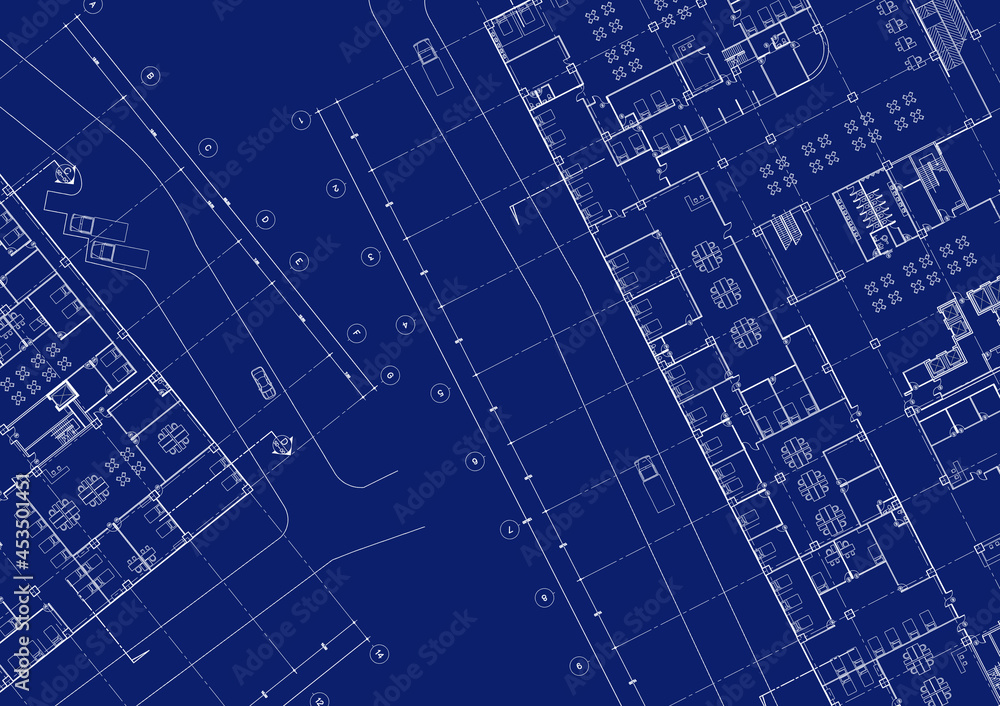 Floor plan designed building on the drawing. Floor plan designed building on the drawing.
