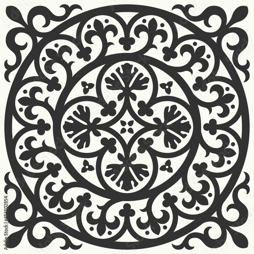 Portuguese floor ceramic tiles azulejo design, mediterranean pattern black and white