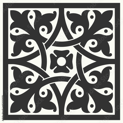 Portuguese floor ceramic tiles azulejo design, mediterranean pattern black and white