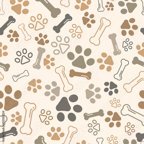 Dog Paw seamless pattern vector bone dog footprint pattern cartoon tile fancy cream background repeat scarf isolated illustration gift or wrapping paper puppy texture