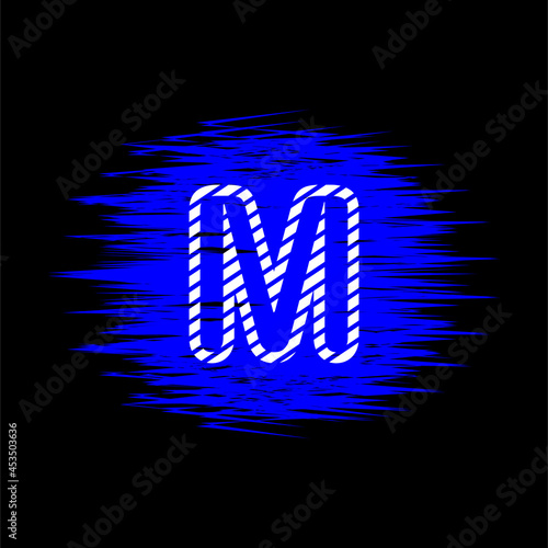 clipart icon letter m  and abstract blue brush stroke, simple, beautiful and cool vector graphic resource