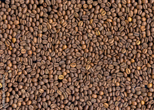 fried coffee beans background, top view