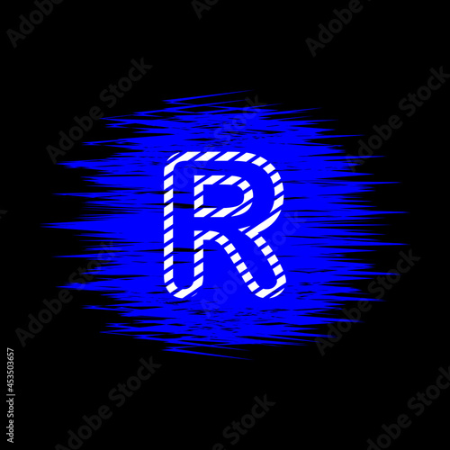 clipart icon letter r  and abstract blue brush stroke, simple, beautiful and cool vector graphic resource