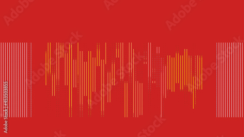 Abstract design with vertical striped geometry. Red background.