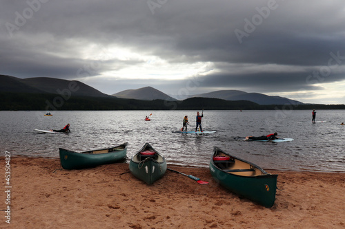 kayak on the beach of Loch Morlich, Scotland photo