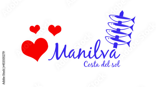 Manilva Beautiful typography design with skewer of sardines, name logo photo