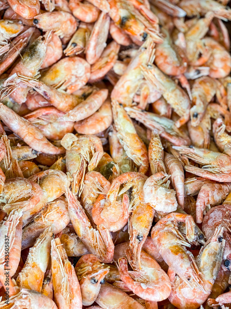 Close up of frozen shrimp