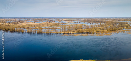 Aerial view of the lake or river with pattern wave. Water surface with ripples texture background. Viewed from above. Environment concept.