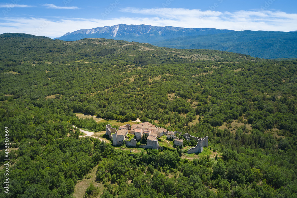 panoramic aerial view of the medieval castle camponeschi abruzzo