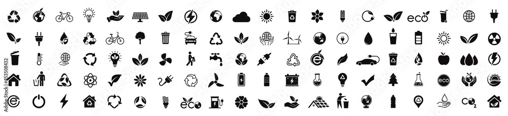 Ecology icon set. Ecofriendly icon, nature icons set on white background. Vector illustration - obrazy, fototapety, plakaty 