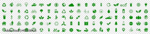 Ecology icon set. Eco green friendly icon, nature green icons set on transparent background. Vector illustration