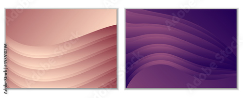 Abstract gradient waves background and folds. A set of 2 templates. 3D illustration in gentle pastel colors. Vector