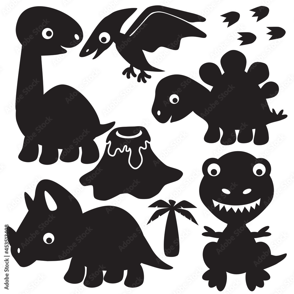 Baby dinosaur silhouette vector cartoon illustration Stock Vector