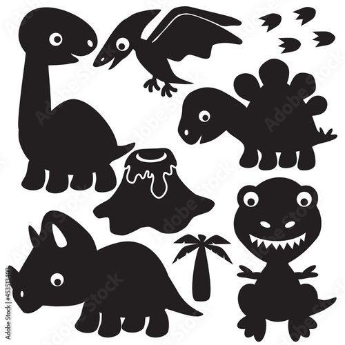 Baby dinosaur silhouette vector cartoon illustration
