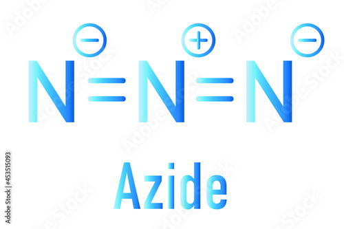 Skeletal formula of Azide anion, chemical structure. Azide salts are used in detonators and as propellants.