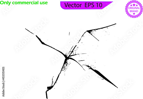 Wall cracks. Broken glass, bullet design element.  Fracture surface ground, cleft broken collapse illustration. Rift on surface set on the checkered background. Crack on the wall or on the ice vector