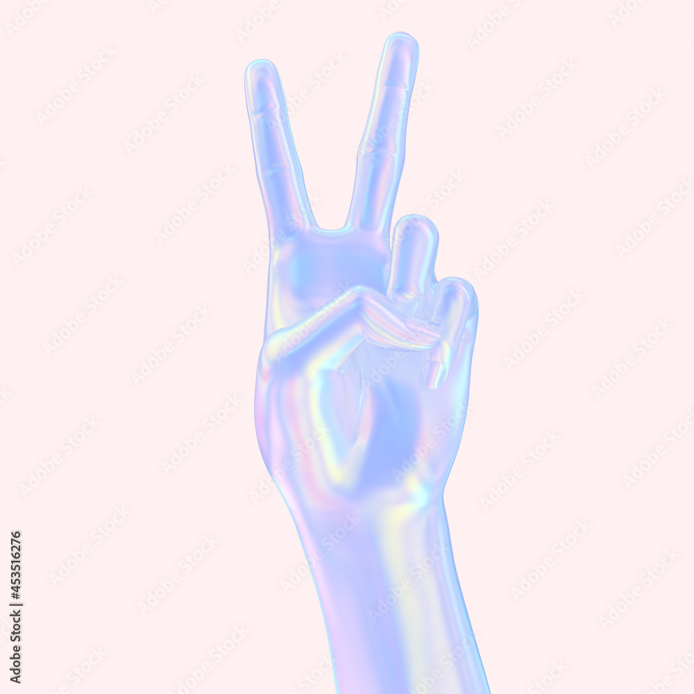 Obraz premium Peace hand symbol, Victory sign gesture, two fingers neon hand isolated, 3d rendering