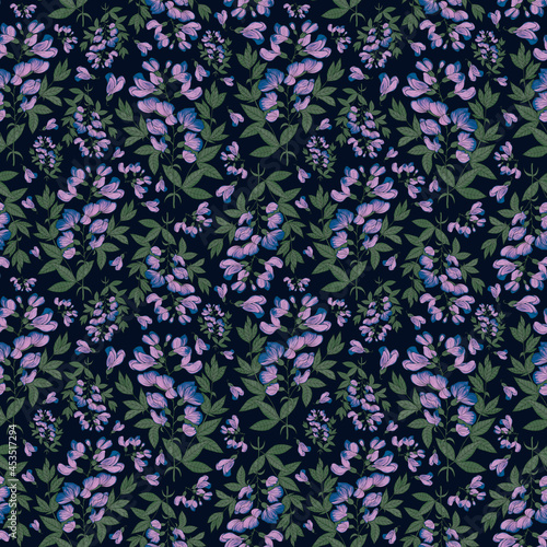 Seamless botanical dark pattern with lupine flowers
