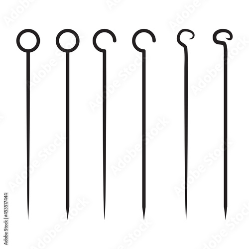 Empty skewer for shish kebab or shashlik. Barbeque cooking equipment. Silhouette design. Vector illustration isolated on white.