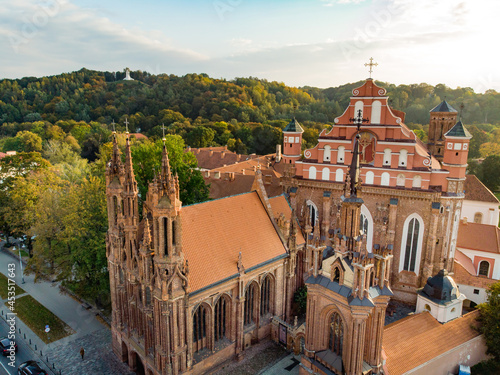 Aerial view of St. Anne Church and neighbouring Bernardine Church, one of the most beautiful and probably the most famous buildings in Vilnius.