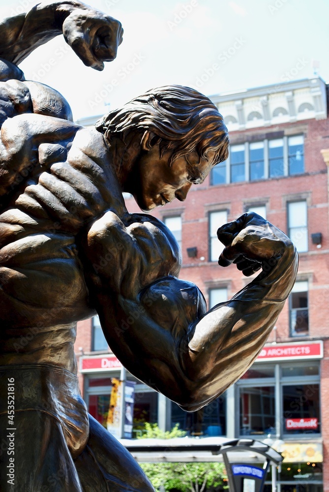 Columbus, Ohio, USA Bronze statue of Arnold Schwarzenegger to