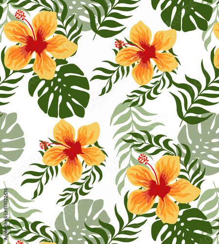 Tropical hibiscus flower design pattern, tropical vector pattern