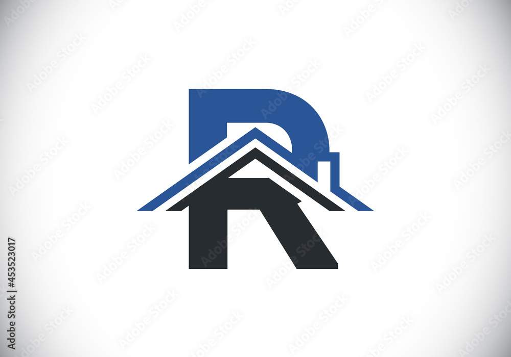 Initial R monogram alphabet with the roof. Home or house sign. Real estate logo concept. Font emblem. Modern vector logo for Real estate business and company identity. Initial R monogram alphabet with the roof. Home or house sign. Real estate logo concept. Font emblem. Modern vector logo for Real estate business and company identity.