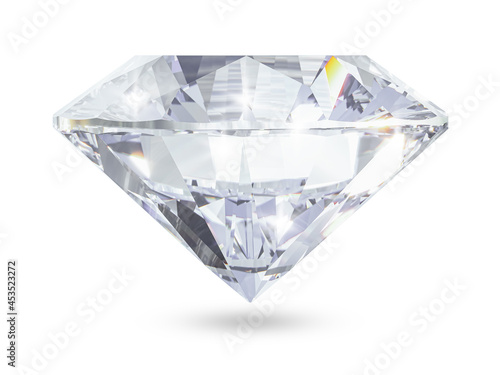 Beautiful 3D Rendered Shiny Diamond in Brilliant Cut on White Background , Crystal Background