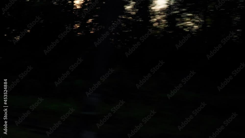 view from window of high-speed train on landscape of beautiful nature wild field and forest on evening cloudy dusk sky sunset in summer background. Transport, travel, railway, communication concept view from window of high-speed train on landscape of beautiful nature wild field and forest on evening cloudy dusk sky sunset in summer background. Transport, travel, railway, communication concept