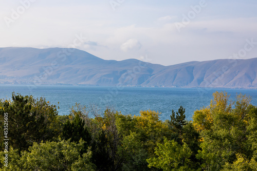 Beautiful view of the Sevan lake and mountains . Armenia