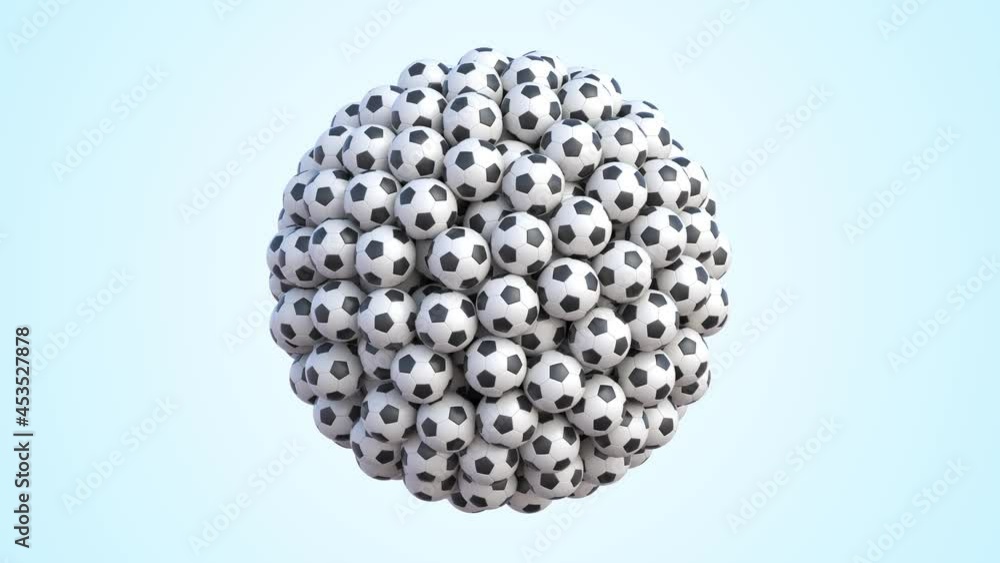 Vidéo Stock Soccer balls in shape of sphere. Many classic black and white football balls