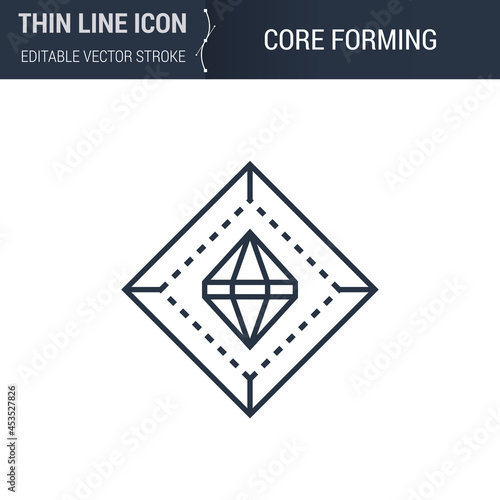 Core Forming Thin Line Icon of 3D Printing and Modeling Set. Stroke Pictogram Graphic Suitable for Infographics. Editable Vector Stroke. Premium Mono Linear Plain Laconic Logo