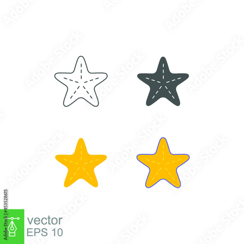 Starfish for summer design elements. underwater invertebrate ocean animal. silhouette of Star fish Marine beach icon for logo Apps, Website . Vector illustration. Design on white background. EPS10