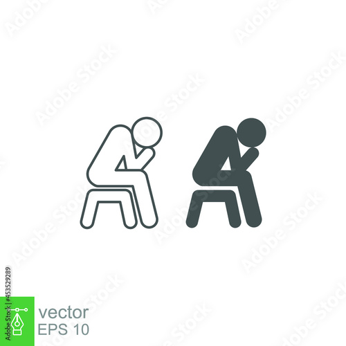 Depression icon symbol, line, solid. gentleman feeling unhappy, sad, upset and lonely sit on chair. Man still Tired and hopeless expression. Vector illustration. Design on white background. EPS10