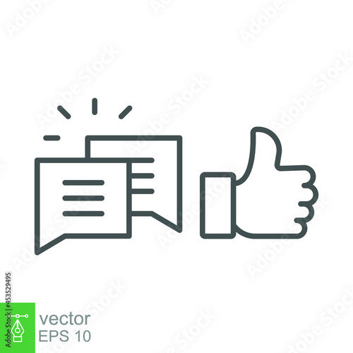 likes with comment icon. Hand thumb gesture for give like or positive feedback and square bubble chat for write message in social media app. Vector illustration. Design on white background. EPS10