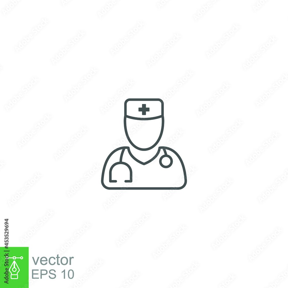 Doctor icon line. Medical Doctor, Male Health Care Physician with Stethoscope on his neck Sign. Nurse, medic job specialist, pediatric. template Vector illustration Design on white background EPS10 Doctor icon line. Medical Doctor, Male Health Care Physician with Stethoscope on his neck Sign. Nurse, medic job specialist, pediatric. template Vector illustration Design on white background EPS10