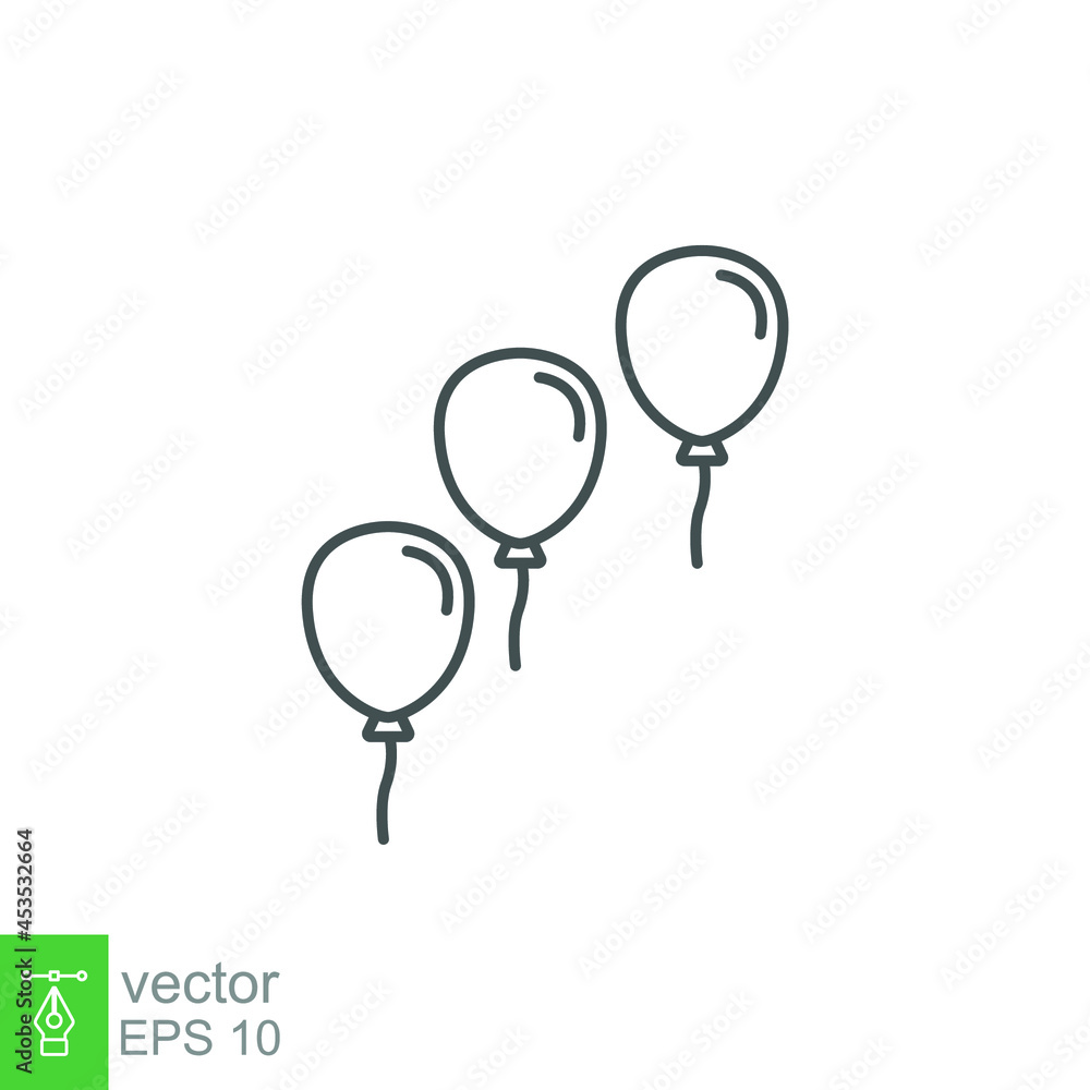 ballon anniversary line icon style. Three balloons concept of valentine day, birthday, recreational, recreation park item, festival, toy. Vector illustration. Design on white background. EPS 10 ballon anniversary line icon style. Three balloons concept of valentine day, birthday, recreational, recreation park item, festival, toy. Vector illustration. Design on white background. EPS 10