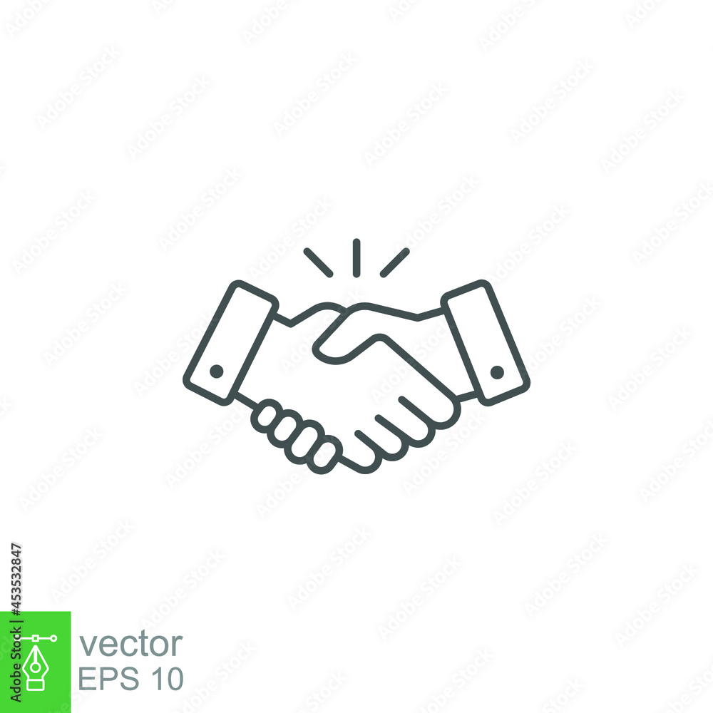 commitment meeting agreement Line icon style . Hand shake for deal contract, partnership, teamwork business greeting. Simple outline for web app. Vector illustration Design on White background. EPS 10 commitment meeting agreement Line icon style . Hand shake for deal contract, partnership, teamwork business greeting. Simple outline for web app. Vector illustration Design on White background. EPS 10