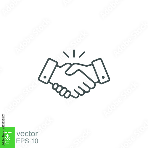 commitment meeting agreement Line icon style . Hand shake for deal contract, partnership, teamwork business greeting. Simple outline for web app. Vector illustration Design on White background. EPS 10