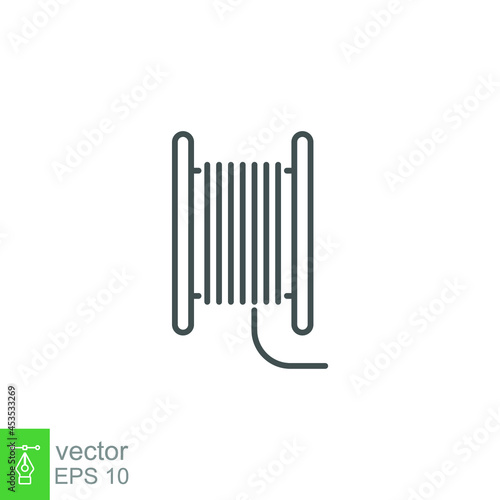 Coil cable spool line icon. Wire Electric cable on a reel. Roll or steel cable routing Rope symbol. simple pictogram outline style. Vector illustration. Design on white background. EPS 10