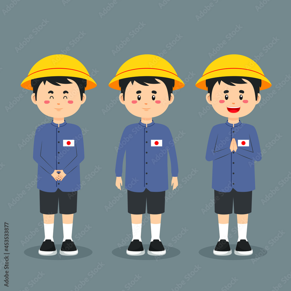 Japanese Elementary School Character with Expression Japanese Elementary School Character with Expression