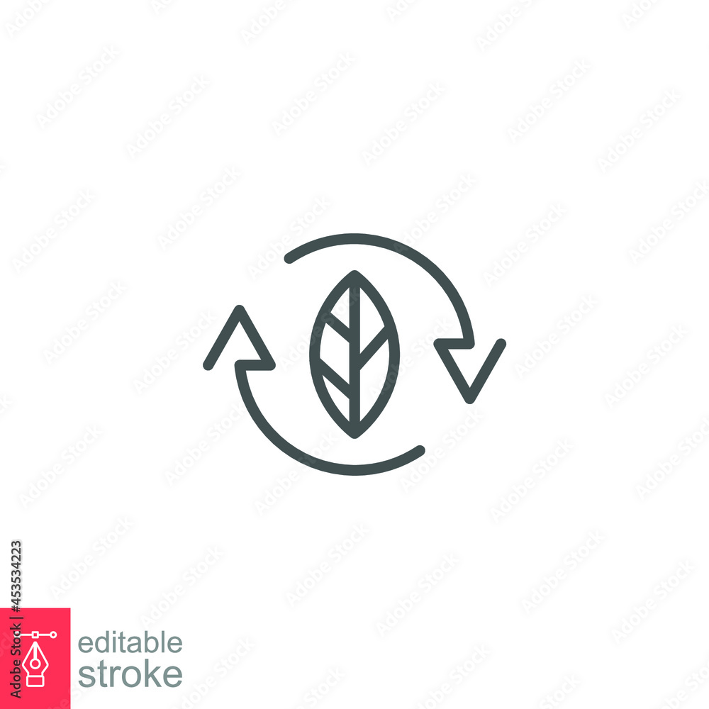 Organic recycle icon. Eco care product symbol. reusable environmental, renewable energy. reuse green waste. bio recyclable label. Editable stroke vector illustration. Design on white background EPS 10 Organic recycle icon. Eco care product symbol. reusable environmental, renewable energy. reuse green waste. bio recyclable label. Editable stroke vector illustration. Design on white background EPS 10