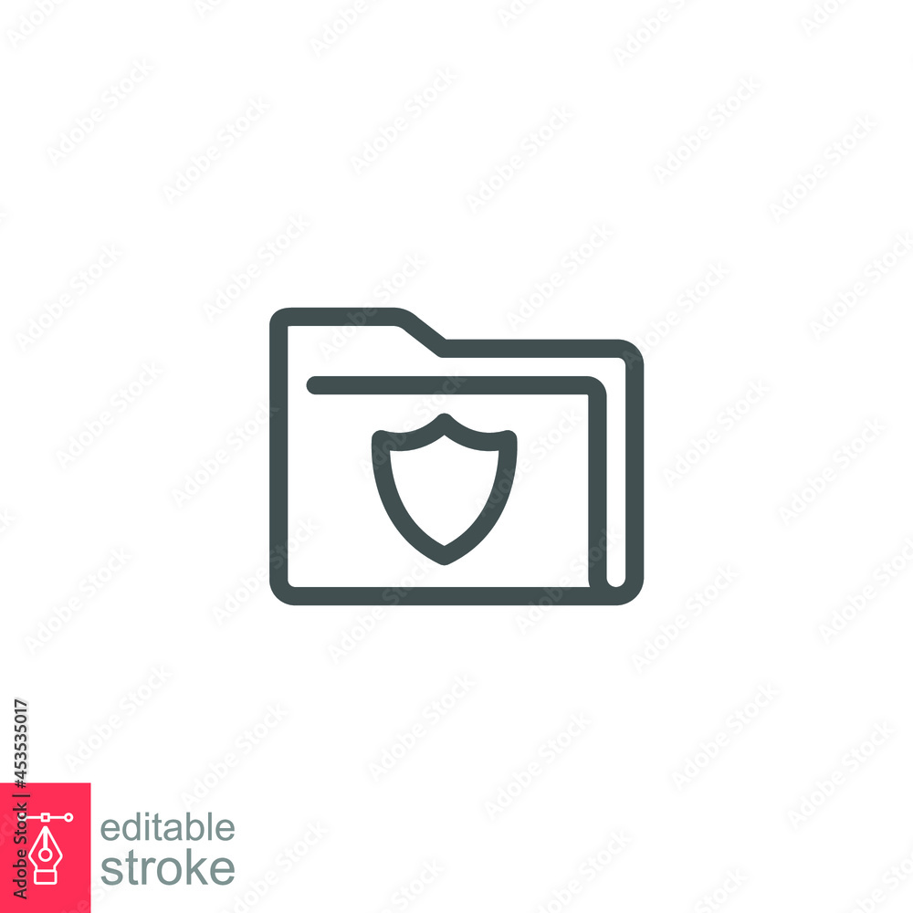 Secured documents, unlock folder verify icon. Secure file with guard shield. Document protection. security confidential information Editable stroke Vector illustration Design on white background EPS10 Secured documents, unlock folder verify icon. Secure file with guard shield. Document protection. security confidential information Editable stroke Vector illustration Design on white background EPS10