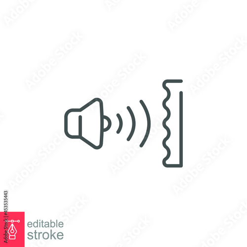 Soundproofing icon. sound insulation and heading for door. soundproof layer. Noise absorbing. line or outline pictogram. editable stroke. Vector illustration. Design on white background. EPS 10