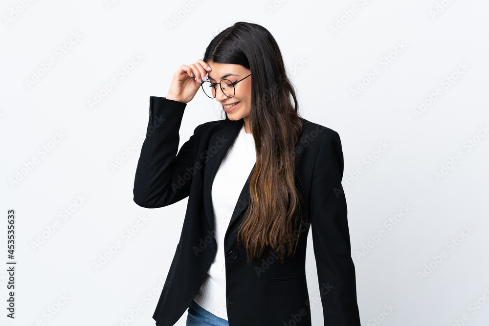 Business woman over isolated white background laughing Business woman over isolated white background laughing