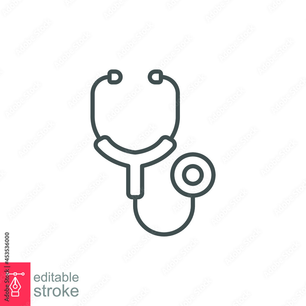 Stethoscope cardio device line icon. Doctor equipment for cardio test or heart beat analyze. Paramedic health care medical symbol. Editable stroke Vector illustration Design on white background EPS 10 Stethoscope cardio device line icon. Doctor equipment for cardio test or heart beat analyze. Paramedic health care medical symbol. Editable stroke Vector illustration Design on white background EPS 10