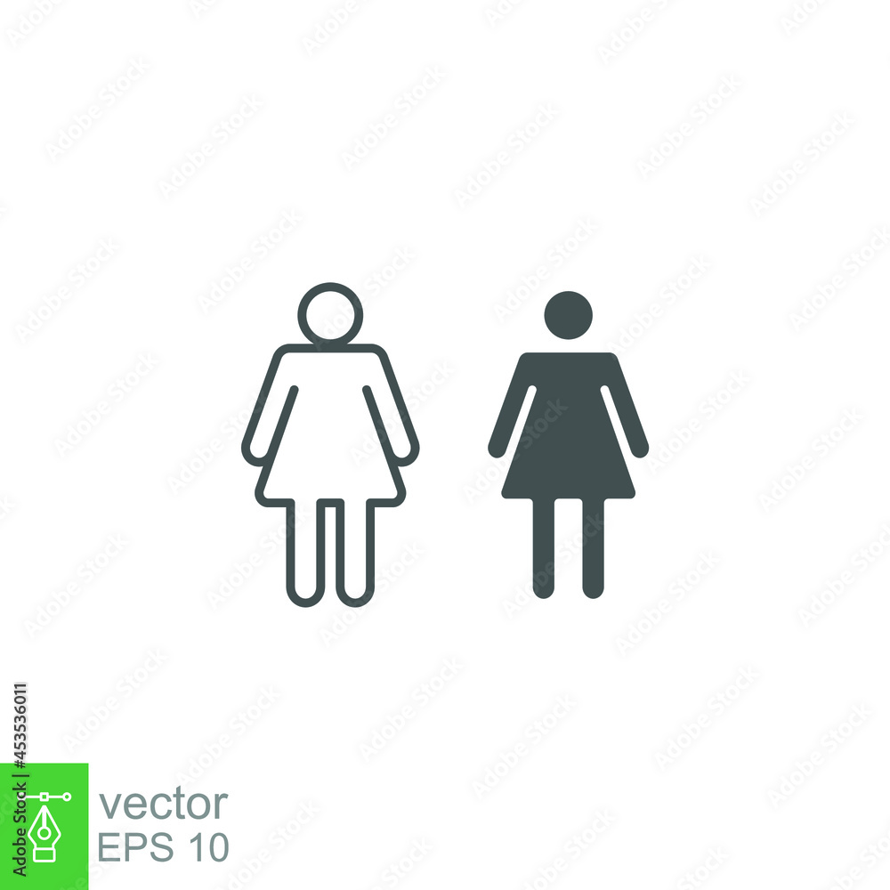 Woman figure line and glyph icon. Lady room symbol for gender restroom sign can for toilet. Female, Women, Two girl, ladies together, girls. Vector illustration. Design on white background. EPS 10 Woman figure line and glyph icon. Lady room symbol for gender restroom sign can for toilet. Female, Women, Two girl, ladies together, girls. Vector illustration. Design on white background. EPS 10